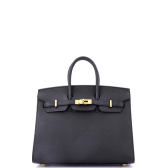 Hermes Birkin Sellier Bag Black Epsom with Gold Hardware 25
