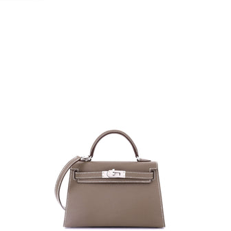 Hermes Kelly Mini II Bag Grey Epsom with Palladium Hardware 20