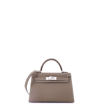 Hermes Kelly Mini II Bag Grey Epsom with Palladium Hardware 20