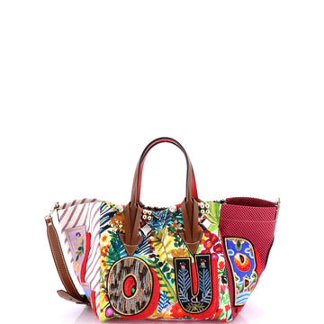 Christian Louboutin Caracaba Tote Embellished Canvas with Leather Small