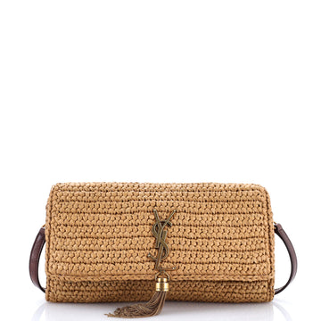 Saint Laurent Kate 99 Tassel Flap Bag Woven Raffia Medium