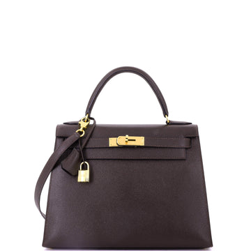 Hermes Kelly Handbag Brown Courchevel with Gold Hardware 28