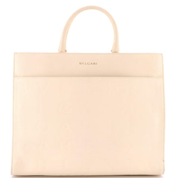 Bvlgari Logo Convertible Tote Embroidered Leather Medium