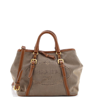Prada Logo Convertible Tote Canvas with Leather Medium
