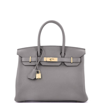Hermes Birkin Handbag Grey Togo with Gold Hardware 30