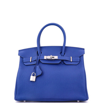 Hermes Birkin Handbag Blue Togo with Palladium Hardware 30