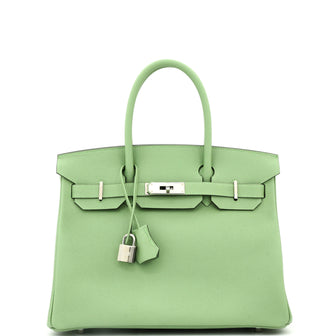 Hermes Birkin Handbag Green Epsom with Palladium Hardware 30