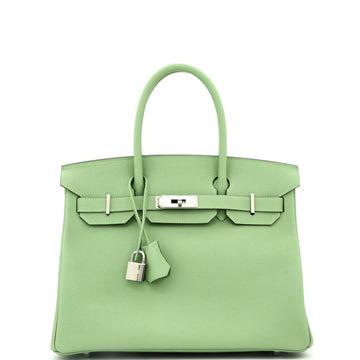 Hermes Birkin Handbag Green Epsom with Palladium Hardware 30