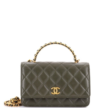 Chanel Woven Top Handle CC Flap Wallet on Chain Quilted Lambskin