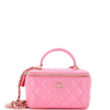 Chanel Classic Top Handle Vanity Case with Chain Quilted Lambskin Small