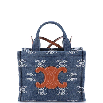Celine Cabas Thais Tote Triomphe Embroidered Denim Small