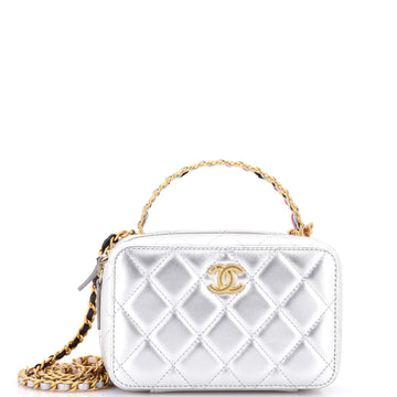 Chanel CC Woven Rainbow Chain Handle Zip Around Vanity Case Quilted Lambskin Mini