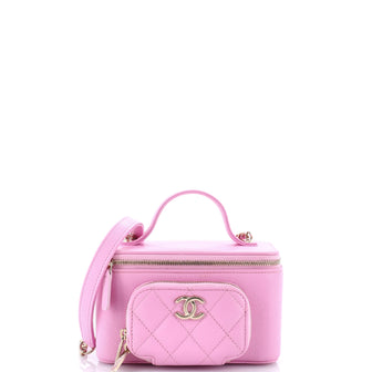 Chanel Business Affinity Top Handle Vanity Case with Chain Quilted Caviar Small