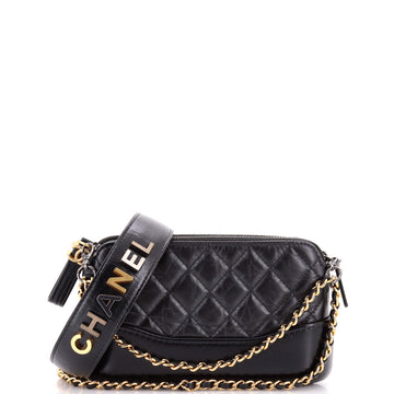 Chanel Gabrielle Logo Handle Double Zip Clutch with Chain Quilted Aged Calfskin