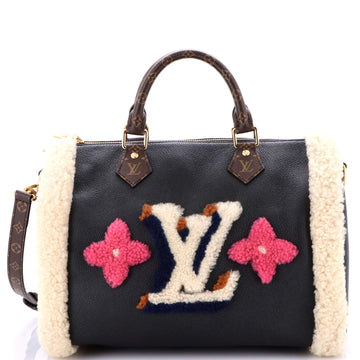 Louis Vuitton Speedy Bandouliere Bag Leather and Monogram Teddy Shearling 30