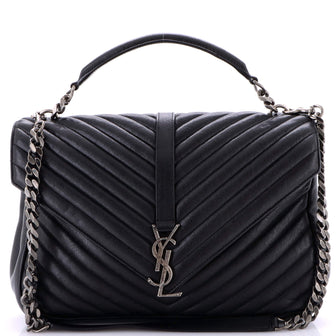 Saint Laurent Classic Monogram College Bag Matelasse Chevron Leather Large