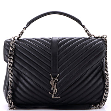 Saint Laurent Classic Monogram College Bag Matelasse Chevron Leather Large