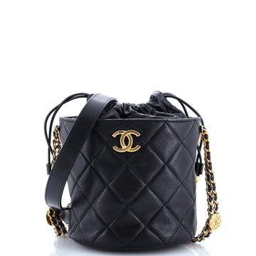 Chanel Twist Your Buttons Drawstring Bucket Bag Quilted Caviar Small