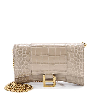 Balenciaga Hourglass Chain Wallet Crocodile Embossed Leather