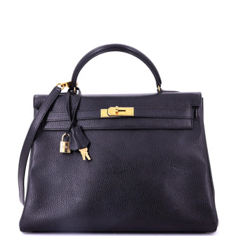 Hermes Kelly Handbag Black Ardennes with Gold Hardware 35