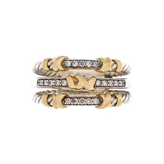 David Yurman Petite Helena 3 Row Ring Sterling Silver with 18K Yellow Gold and Diamonds