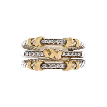 David Yurman Petite Helena 3 Row Ring Sterling Silver with 18K Yellow Gold and Diamonds