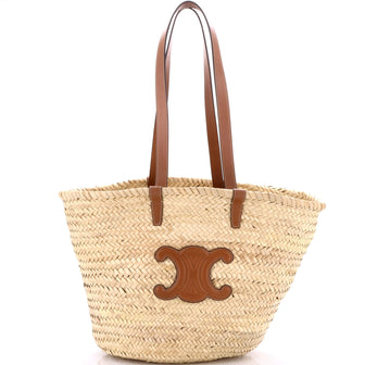 Celine Triomphe Basket Shoulder Bag Raffia with Leather Large