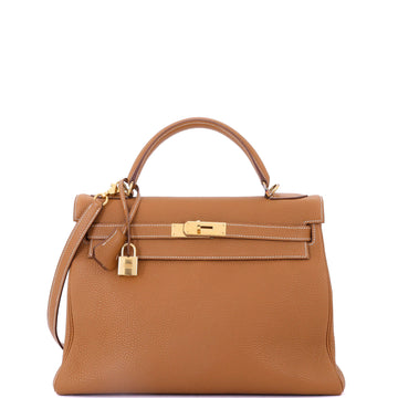 Hermes Kelly Handbag Brown Togo with Gold Hardware 32