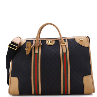 Gucci Bauletto Top Handle Bag GG Canvas and Leather Large