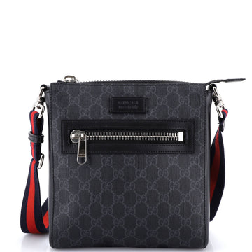 Gucci Web Strap Front Zip Messenger Bag GG Coated Canvas Small