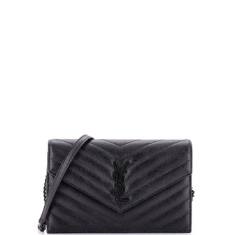 Saint Laurent Classic Monogram Wallet on Chain Matelasse Chevron Leather Small