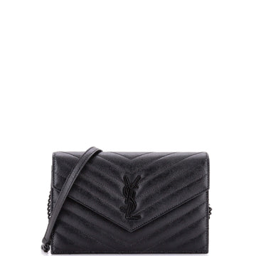 Saint Laurent Classic Monogram Wallet on Chain Matelasse Chevron Leather Small