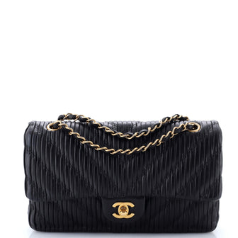 Chanel Coco Pleats Classic Double Flap Bag Pleated Crumpled Calfskin Medium