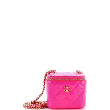 Chanel Pearl Crush Vanity Case with Chain Quilted Patent Mini