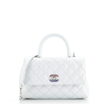 Chanel Coco Top Handle Bag Quilted Iridescent Caviar Mini