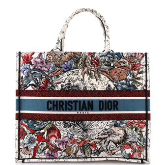 Christian Dior Book Tote Embroidered Canvas Large