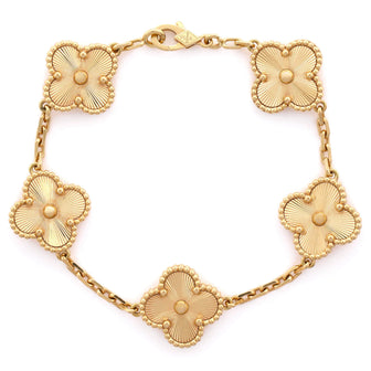 Van Cleef & Arpels Vintage Alhambra 5 Motifs Bracelet Guilloche 18K Yellow Gold