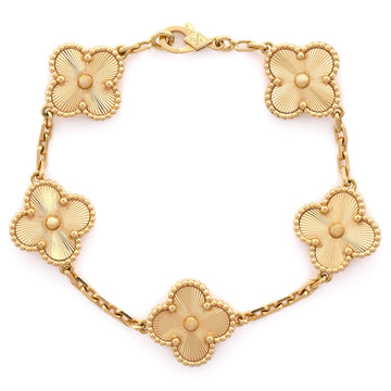 Van Cleef & Arpels Vintage Alhambra 5 Motifs Bracelet Guilloche 18K Yellow Gold