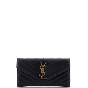 Saint Laurent Classic Monogram Flap Wallet Matelasse Chevron Leather Large