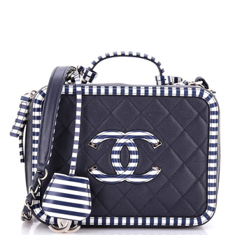 Chanel Filigree Vanity Case Quilted Caviar with Striped Leather Medium