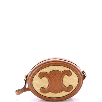 Celine Triomphe Oval Crossbody Bag Straw and Leather