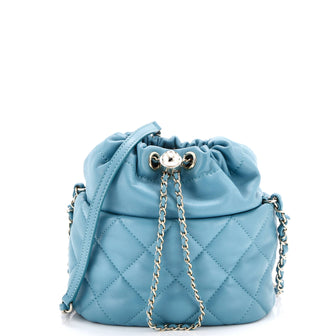 Chanel CC Pearl Drawstring Bucket Bag Quilted Lambskin Small