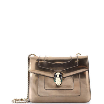 Bvlgari Serpenti Forever Square Shoulder Bag Metallic Leather Small