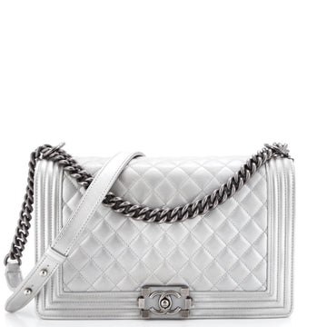 Chanel Boy Flap Bag Quilted Metallic Calfskin New Medium