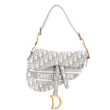 Christian Dior Saddle Handbag Logo Embroidered Oblique Canvas Medium