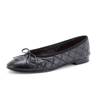 Chanel Women's CC Cap Toe Bow Ballerina Flats Quilted Leather