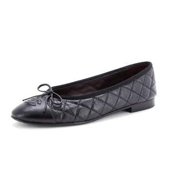 Chanel Women's CC Cap Toe Bow Ballerina Flats Quilted Leather