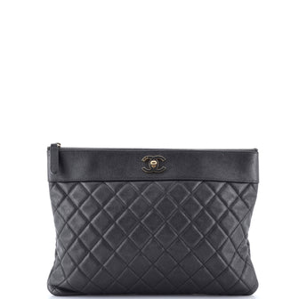 Chanel Mademoiselle Vintage O Case Clutch Quilted Sheepskin Medium