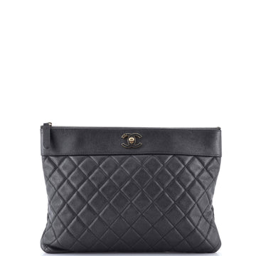 Chanel Mademoiselle Vintage O Case Clutch Quilted Sheepskin Medium