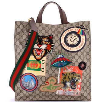 Gucci Courrier Convertible Soft Open Tote GG Coated Canvas with Applique North South